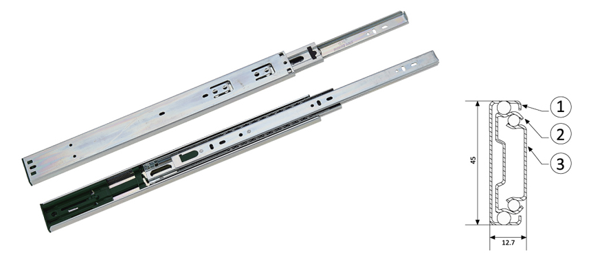 Hydraulic Auto-Move Slider Ball Bearing Full Extension 45mm Width